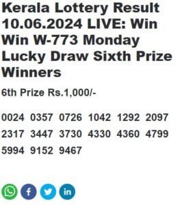 Win Win W-773 result for 6th Prize